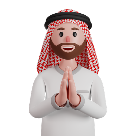 Homme musulman saluant avec namaste  3D Illustration