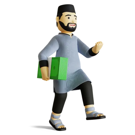 Homme musulman tenant de l'argent  3D Illustration