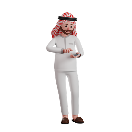 Homme musulman utilisant un smartphone  3D Illustration