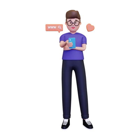 Homme naviguant sur internet  3D Illustration