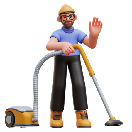 Homme nettoyant avec un aspirateur  3D Illustration