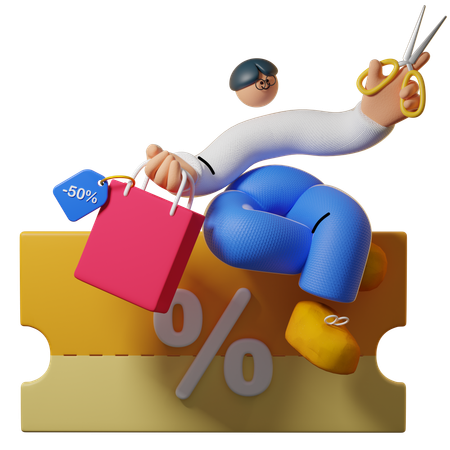 Homme obtenant un coupon de réduction  3D Illustration