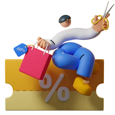 Homme obtenant un coupon de réduction  3D Illustration