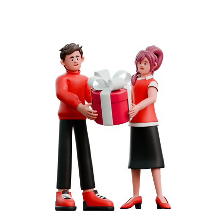 Un homme offre un cadeau de Saint-Valentin à une femme  3D Illustration