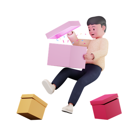 Homme, boîte cadeau ouverte  3D Illustration