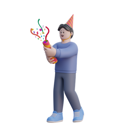 L'homme ouvre un confetti  3D Illustration