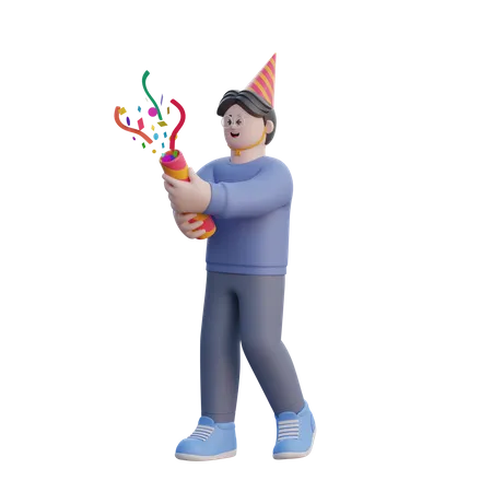 L'homme ouvre un confetti  3D Illustration