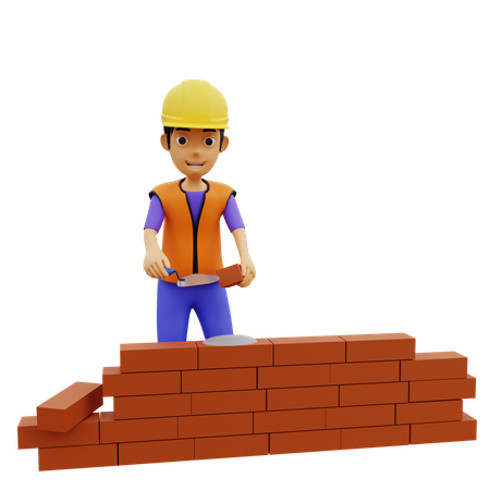 Mur de bâtiment de travailleur de la construction masculin  3D Illustration