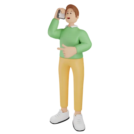 Homme parlant sur mobile  3D Illustration