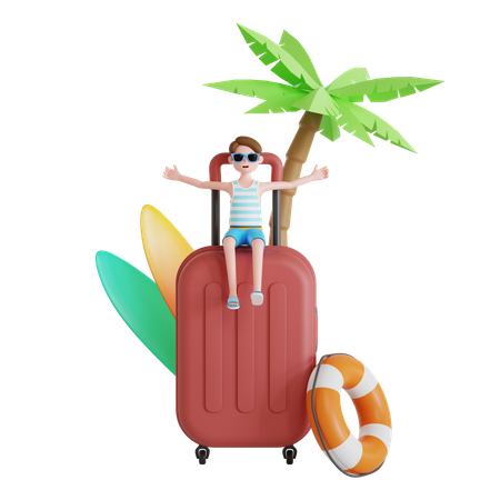 Homme qui part en vacances  3D Illustration