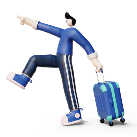 Homme partant en voyage avec une valise  3D Illustration