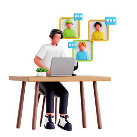 Homme participant à une réunion en ligne  3D Illustration
