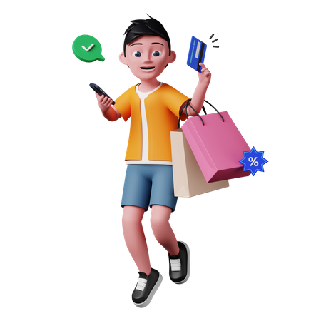 Homme payant par carte pour faire du shopping  3D Illustration