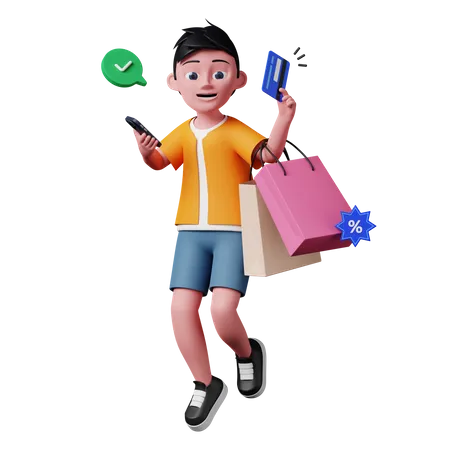 Homme payant par carte pour faire du shopping  3D Illustration