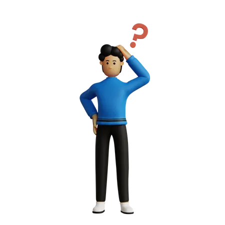 Homme pensant à une nouvelle question  3D Illustration