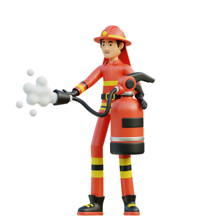 Un pompier masculin porte un extincteur  3D Illustration