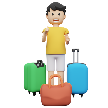 Homme portant d'énormes bagages de voyage  3D Illustration