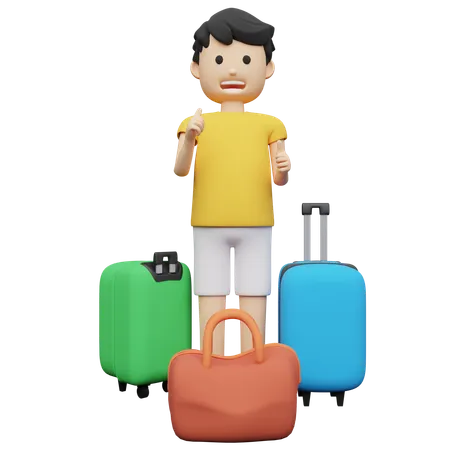 Homme portant d'énormes bagages de voyage  3D Illustration