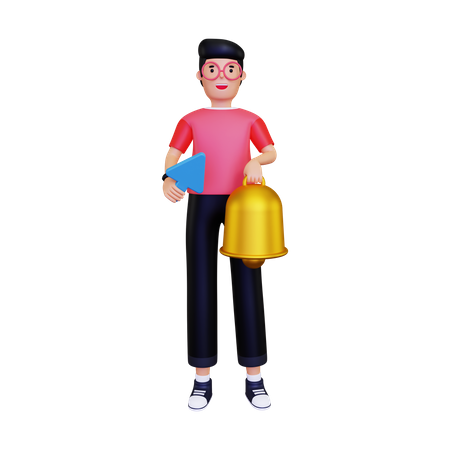 Homme portant des pointeurs et une cloche  3D Illustration