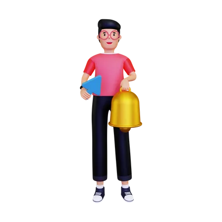 Homme portant des pointeurs et une cloche  3D Illustration