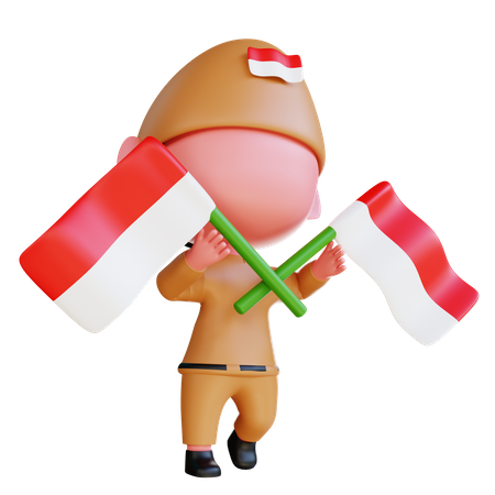 Homme portant le drapeau indonésien  3D Illustration