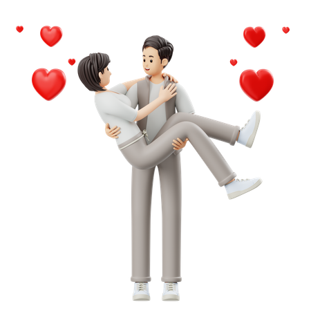 Homme portant une femme  3D Illustration