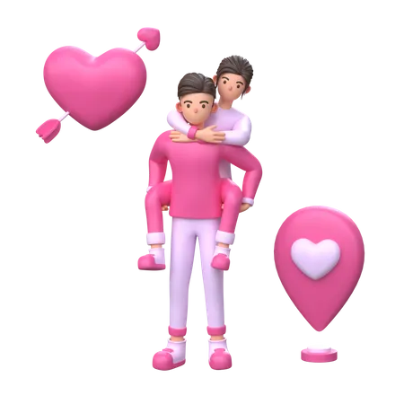 Homme Portant Sa Petite Amie Sur Le Dos Valentine Couple Personnage 3 D 3D Illustration