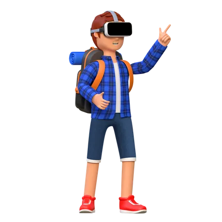 Homme portant un casque de réalité virtuelle  3D Illustration
