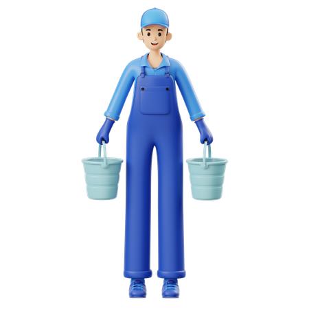 Homme portant un seau d'eau  3D Illustration