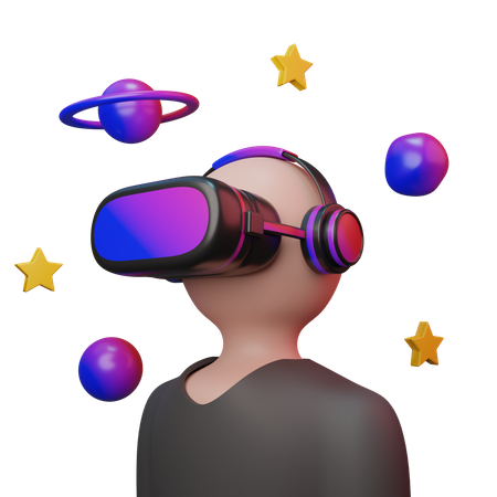 Homme prenant l'expérience spatiale VR  3D Illustration