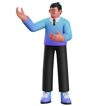 Homme présentant  3D Illustration