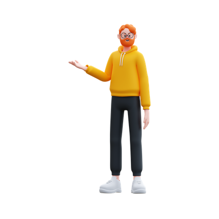 Homme présentant quelque chose à gauche  3D Illustration