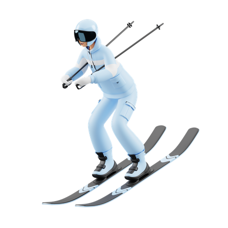 Un homme profite d'une glissade de ski  3D Illustration