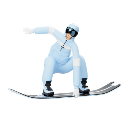 Un homme profite d'une glissade en snowboard  3D Illustration