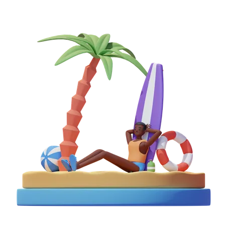 Homme profitant de vacances sur la plage  3D Illustration