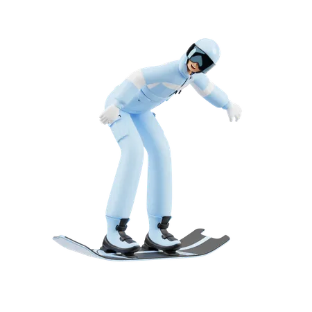 Un homme profite du ski en hiver  3D Illustration