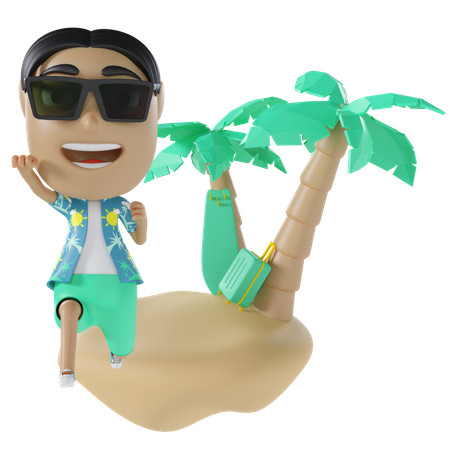 Homme appréciant sur l'île  3D Illustration