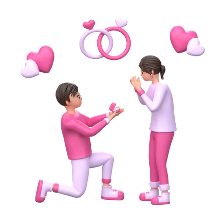 Homme Proposant A Une Femme Un Genou Valentine Couple Personnage 3 D 3D Illustration