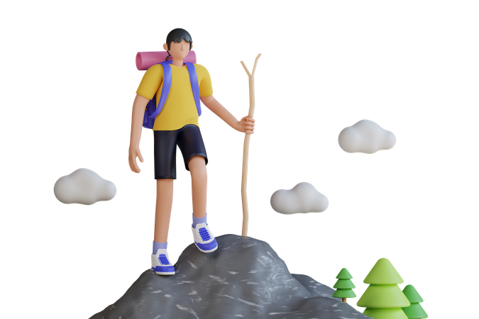 Homme en randonnée  3D Illustration