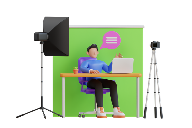 Homme réalisant un didacticiel vidéo à l'aide d'un appareil photo à la maison  3D Icon
