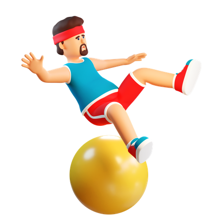 Homme rebondissant sur un ballon de gym  3D Illustration