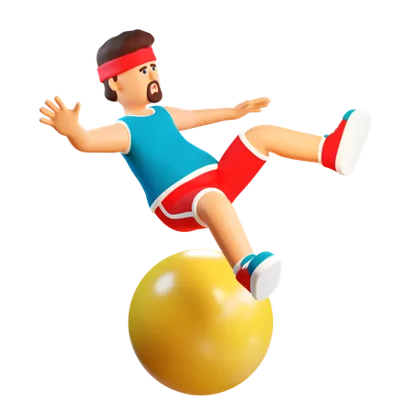 Homme rebondissant sur un ballon de gym  3D Illustration