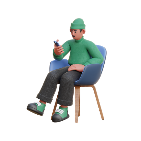 Homme regardant un mobile  3D Illustration