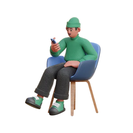 Homme regardant un mobile  3D Illustration