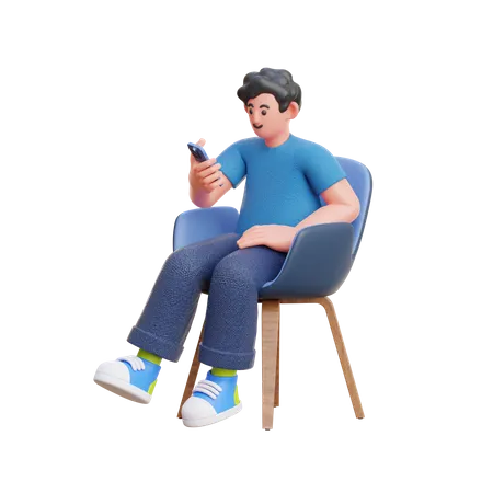 Homme regardant un mobile  3D Illustration