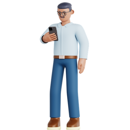 Homme regardant son téléphone  3D Illustration