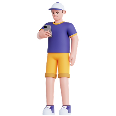 Homme regardant son téléphone  3D Illustration