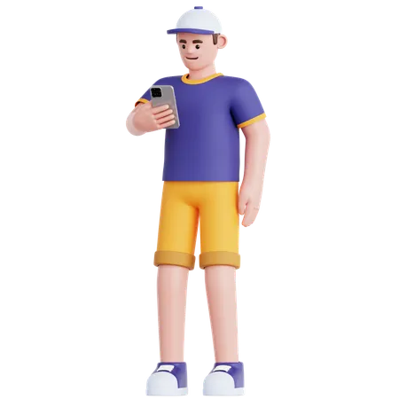 Homme regardant son téléphone  3D Illustration