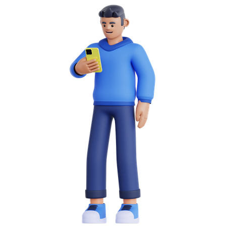 Homme regardant son téléphone  3D Illustration