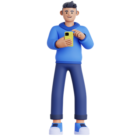 Homme regardant son téléphone  3D Illustration